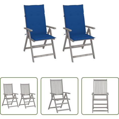 vidaXL Cuscini per sedie -  Sedie da Giardino Reclinabili 2pz con Cuscini Massello Acacia