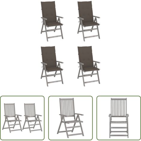 vidaXL Cuscini per sedie -  Sedie da Giardino Reclinabili 4 pz con Cuscini Massello Acacia