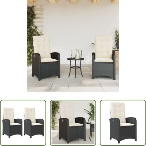 vidaXL Cuscini per sedie -  Sedie Reclinabili da Giardino 2 pz con Cuscini Nero Polyrattan