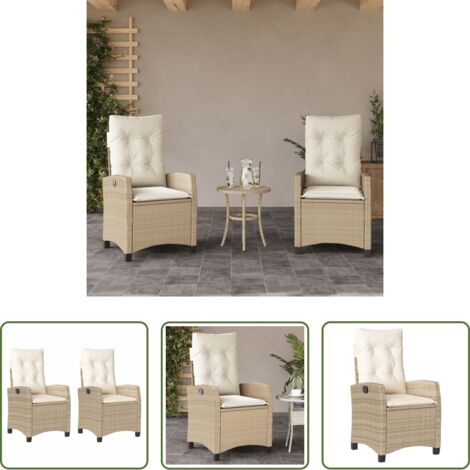 vidaXL Cuscini per sedie -  Sedie Reclinabili da Giardino 2pz con Cuscini Beige Polyrattan