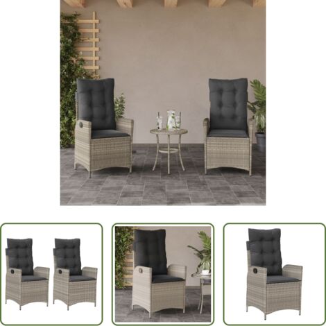 vidaXL Cuscini per sedie -  Sedie Reclinabili Giardino 2pz Cuscini Grigio Chiaro Polyrattan