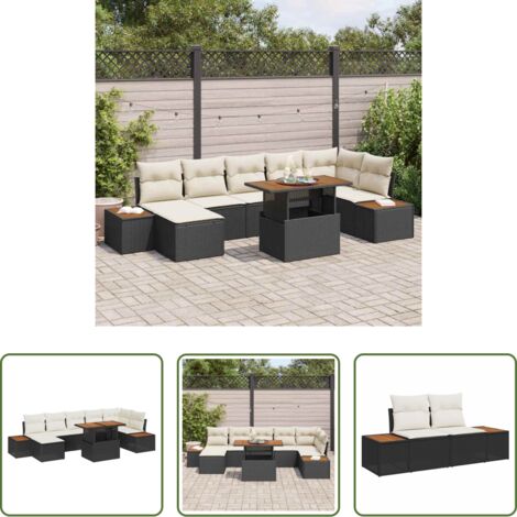 vidaXL Cuscini per sedile -  Set da Pranzo per Giardino con cuscino 8 pcs Nero e Beige