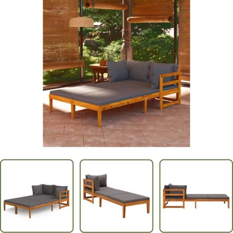 vidaXL Cuscini per seduta -  Lettini Prendisole con Cuscini Grigio Scuro 2 pz Legno d'Acacia