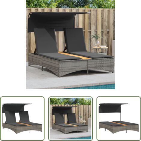 vidaXL Cuscini per seduta -  Lettino Doppio con Baldacchino e Cuscini Grigio in Polyrattan