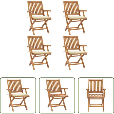 vidaXL Cuscini per seduta -  Sedie da Giardino Pieghevoli con Cuscini 4 pz Massello di Teak