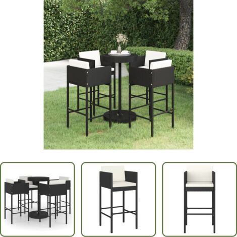 vidaXL Cuscini per seduta -  Set Bar da Giardino 5 pz con Cuscini Polyrattan Nero