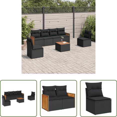 vidaXL Cuscini per seduta -  Set Divani da Giardino con Cuscini 7pz Nero Polyrattan
