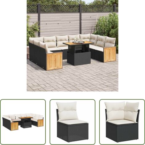 vidaXL Cuscini per seduta - Set Divani Giardino 10pz con Cuscini Nero in Polyrattan Acacia