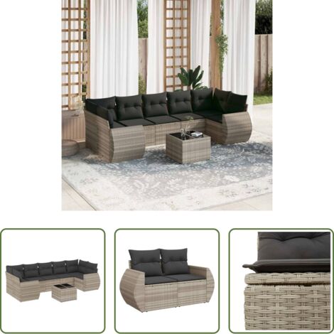 vidaXL Cuscini per seduta -  Set Divano da Giardino 8pz con Cuscini Grigio Chiaro Polyrattan