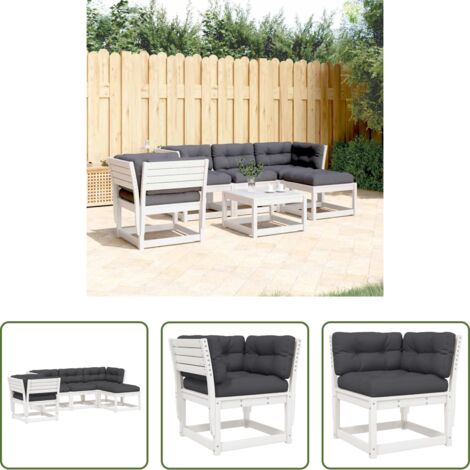 vidaXL Cuscini per seduta -  Set Salotto Giardino 5pz con Cuscini Bianco Legno Massello Pino