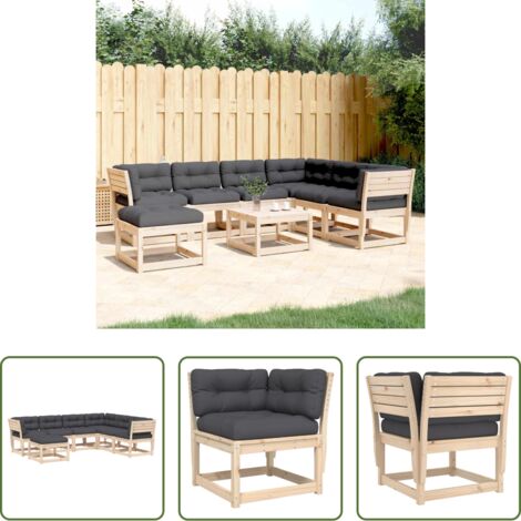 vidaXL Cuscini per seduta -  Set Salotto Giardino 7 pz Cuscini Antracite Legno Massello Pino