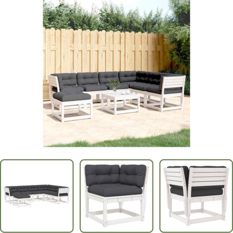 vidaXL Cuscini per seduta - Set Salotto Giardino 7pz con Cuscini Bianco Legno Massello Pino