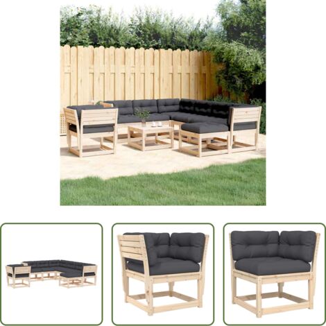 vidaXL Cuscini per seduta - Set Salotto Giardino 8 pz Cuscini Antracite Legno Massello Pino