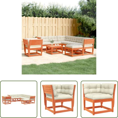 vidaXL Cuscini per seduta -  Set Salotto Giardino 8pz con Cuscini Marrone Cera Massello Pino