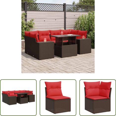 vidaXL Cuscini per sedute -  Set Divani Giardino 7 pz con Cuscini Marrone Polyrattan