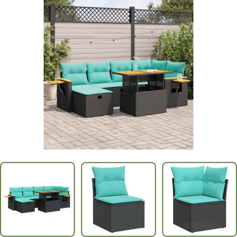 vidaXL Cuscini per sedute -  Set Divani Giardino 7 pz con Cuscini Marrone Polyrattan Acacia