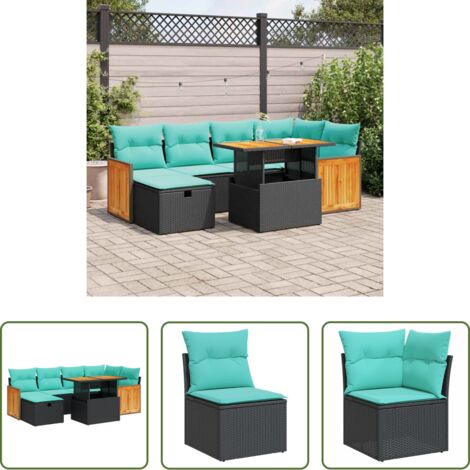 vidaXL Cuscini per sedute -  Set Divani Giardino 7 pz con Cuscini Marrone Polyrattan Acacia