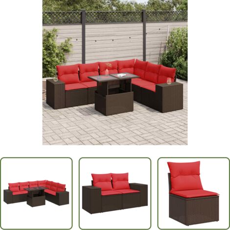 vidaXL Cuscini per sedute - Set Divani Giardino 7 pz con Cuscini Polyrattan Acacia Marrone