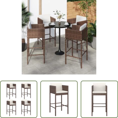 vidaXL Cuscini per sgabelli -  Sgabelli da Bar 4 pz con Cuscini Marroni in Polyrattan