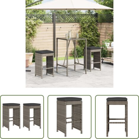 vidaXL Cuscini per sgabelli -  Sgabelli da Bar con Cuscini 2 pz Grigi in Polyrattan