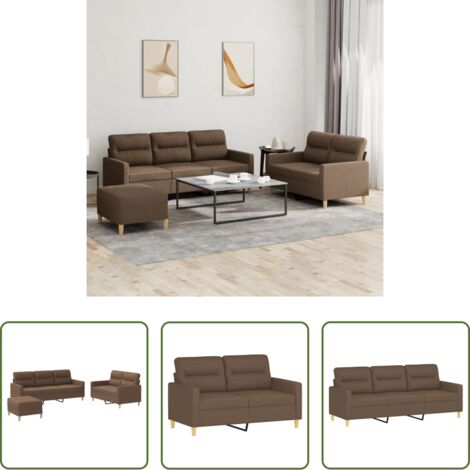vidaXL Cuscini -  Set di Divani 3 pz con Cuscini Marrone in Tessuto