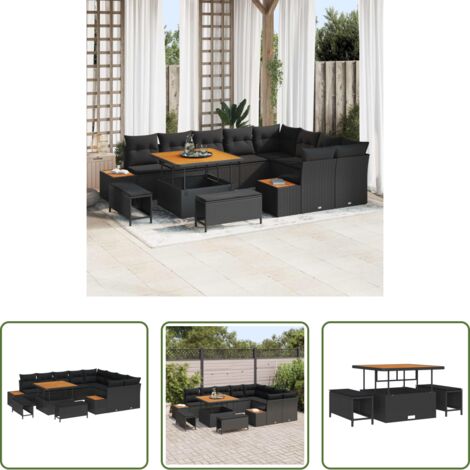 vidaXL Cuscini -  Set Divano da Giardino 12 pcs Nero polyrattan