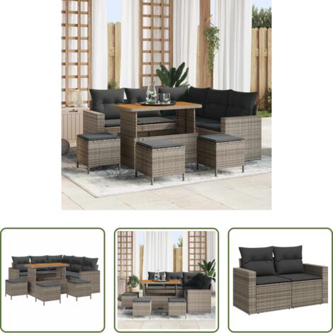 vidaXL Cuscini -  Set Divano da Giardino con cuscino 10 pcs Grigio polyrattan