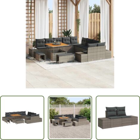 vidaXL Cuscini -  Set Divano da Giardino con cuscino 13 pcs Grigio polyrattan
