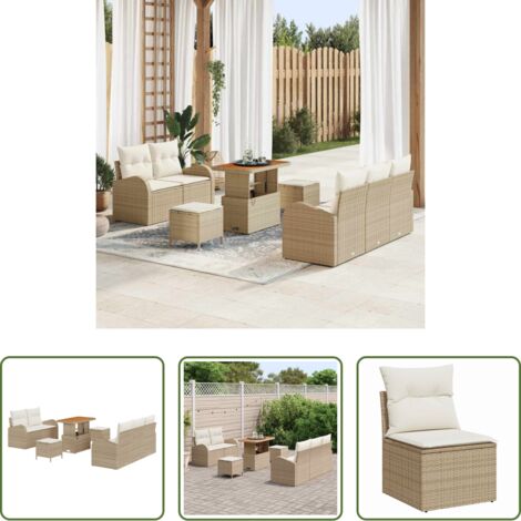 vidaXL Cuscini -  Set Divano da Giardino con cuscino 8 pcs Beige e Crema