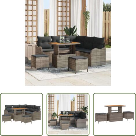 vidaXL Cuscini -  Set Divano da Giardino con cuscino 8 pcs Grigio polyrattan