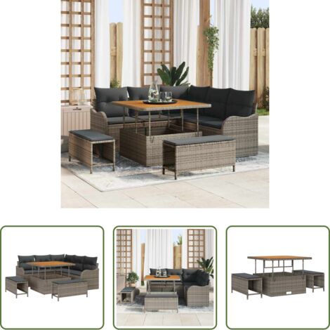 vidaXL Cuscini -  Set Divano da Giardino con cuscino 8 pcs Grigio polyrattan