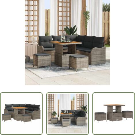 vidaXL Cuscini -  Set Divano da Giardino con cuscino 8 pcs Grigio polyrattan