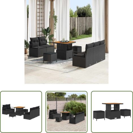 vidaXL Cuscini -  Set Divano da Giardino con cuscino con archiviazione 8 pcs Nero