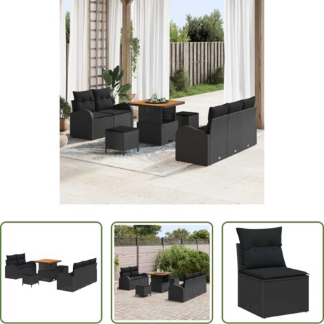 vidaXL Cuscini -  Set Divano da Giardino con cuscino con archiviazione 8 pcs Nero
