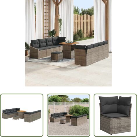 vidaXL Cuscini -  Set Divano da Giardino con cuscino con cuscino 11 pcs Grigio