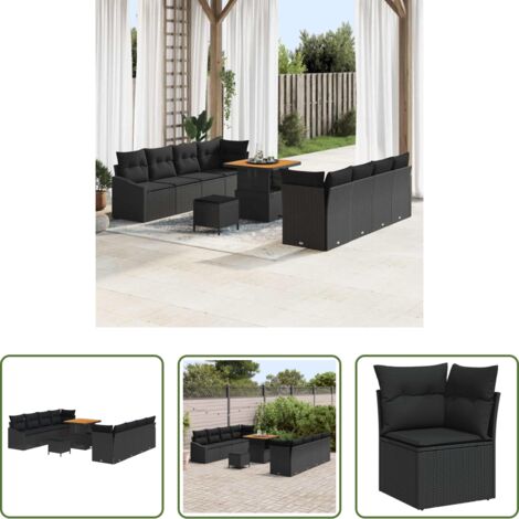 vidaXL Cuscini -  Set Divano da Giardino con cuscino con cuscino 11 pcs Nero