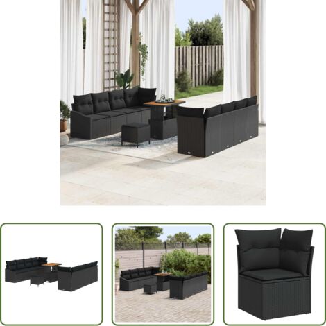 vidaXL Cuscini -  Set Divano da Giardino con cuscino con cuscino 11 pcs Nero