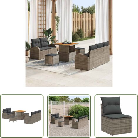 vidaXL Cuscini -  Set Divano da Giardino con cuscino con cuscino 8 pcs Grigio