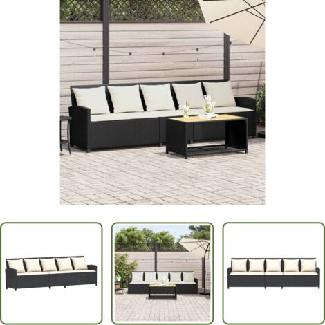 vidaXL Cuscini sfoderabili -  Divano da Giardino a 5 Posti con Cuscini Nero in Polyrattan