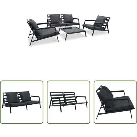 vidaXL Cuscini sfoderabili -  Set Divani da Giardino 4 pz con Cuscini Alluminio Grigio Scuro