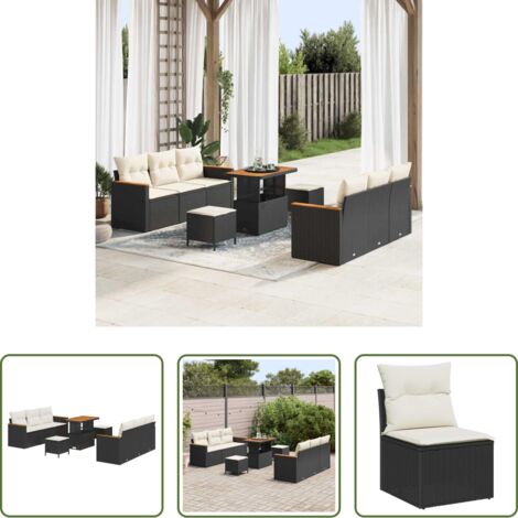 vidaXL Cuscini sfoderabili -  Set Divano da Giardino 9 pcs Nero polyrattan
