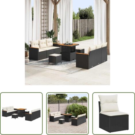 vidaXL Cuscini sfoderabili -  Set Divano da Giardino 9 pcs Nero polyrattan
