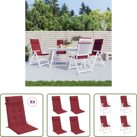 vidaXL Cuscino alto -  Cuscini Sedia con Schienale Alto 4 pz Rosso Vino Tessuto Oxford