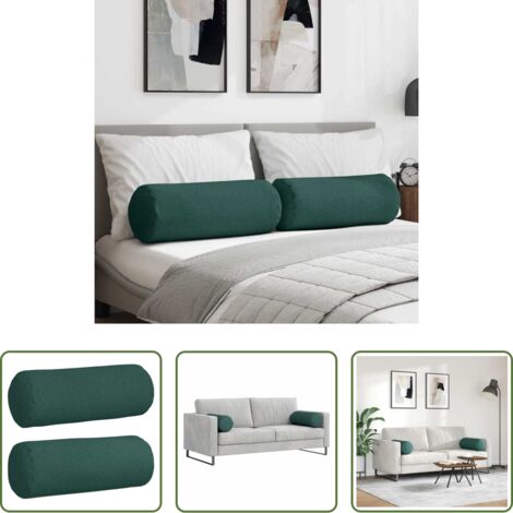 vidaXL Cuscino con copertura rimovibile -  Cuscini a rullo 2 pcs Verde Scuro Ø 25 x 70 cm Tessuto