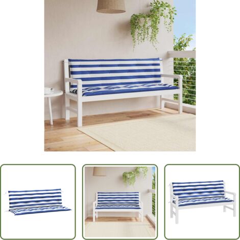 vidaXL Cuscino da esterno - Cuscini Panca Giardino 2pz Righe Bianche Blu 150x50x7cm Tessuto
