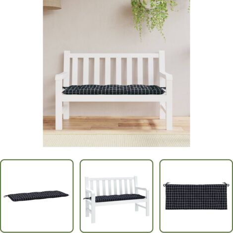 vidaXL Cuscino da esterno -  Cuscino Panca Giardino Motivo a Quadri Nero 120x50x7 cm Tessuto
