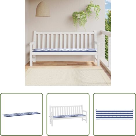 vidaXL Cuscino da esterno - Cuscino Panca Giardino Righe Bianche e Blu 200x50x4 cm Tessuto
