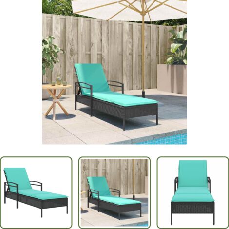 vidaXL Cuscino da esterno -  Lettino prendisole con cuscino nero 63x200x81 cm in polyrattan (solo USA)