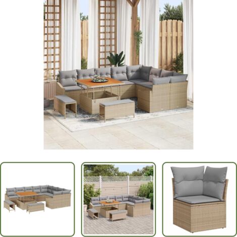 vidaXL Cuscino da esterno -  Set Divano da Giardino con cuscino 12 pcs Beige polyrattan