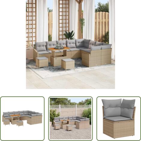 vidaXL Cuscino da esterno -  Set Divano da Giardino con cuscino 12 pcs Beige polyrattan
